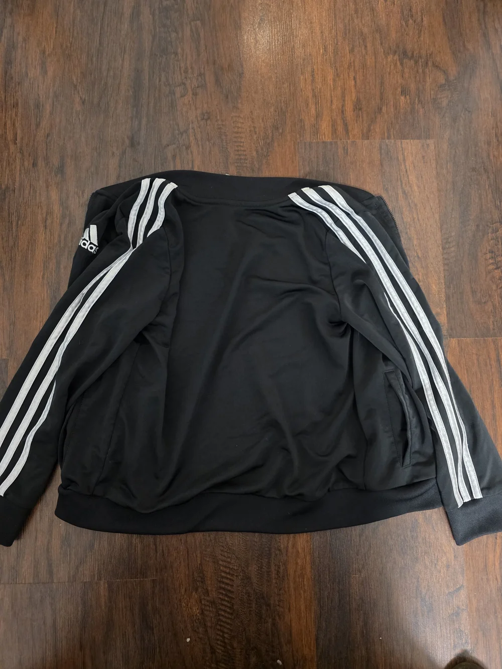 Girls Adidas Black Track Jacket with White Stripes 10/12